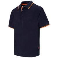 Polo Bicolor de Manga Curta Azul Navy/Laranja Fluor XL