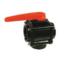Válvula de esfera 3 vias rosca macho de 2", esfera UHMW