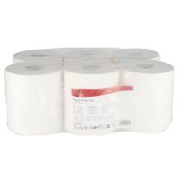 Rolo de papel branco, 21cm x 125m, 2 folhas, diâmetro exterior 200mm, almofadado, 6 rolos