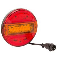 Farol traseiro LED multifunções, redondo, 12-24V, Ø 140mm, 5 pinos,