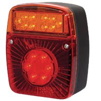Farol traseiro LED multifuncional, quadrado, 12-24V, 121x101x56mm,
