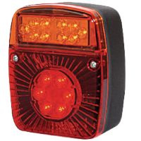 Farol traseiro LED multifuncional, quadrado, 12-24V, 121x101x56mm, 5 pinos,