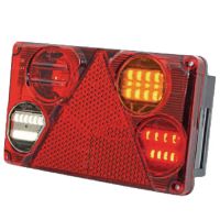 Farol traseiro dir. LED multifunções, retangular, 12-24V, 232x142x59mm, 5 pinos,