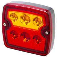 Farol traseiro LED, quadrado, 12/24V, vermelho/laranja, 105.4x29.5x97.4mm, 6 LEDs,