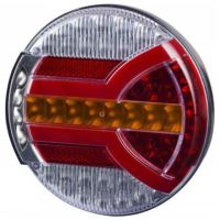 Farol traseiro LED, redondo, 12/24V, branco/laranja/vermelho, Ø140mm,
