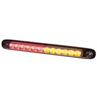 Farol traseiro LED, retangular, 12/24V, vermelho/laranja, 257x27x20mm, 12 LEDs,