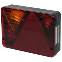 Farol traseiro esq. retangular, vermelho/laranja, de aparafusar, 188x51x135mm, 5 pinos/4 pinos, Ajba