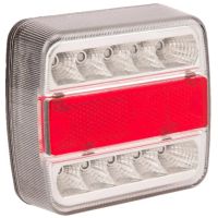 Farol traseiro LED, 1W, quadrado, 12V, 106x100x98mm, 5 pinos, 18 LEDs,