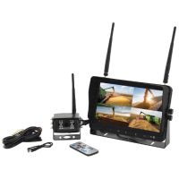 Sistema de Camara digital wireless com 1 x 9'' Digital Wireless 4QUAD split HD monitor with audio and DVR function, 1 x CMOS digital wireless camera with microphone, 1 x sunvisor Removível, 1 x Ajustá