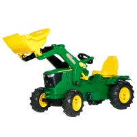 Trator com pedal com carregador frontal, John Deere 6210R, com rodas pneumáticas, a partir dos 3 anos, RollyFarmtrac by Rolly Toys