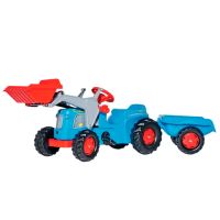 Trator com pedais com carregador frontal e reboque, Classic, azul, a partir de 2,5 anos, rollyKiddy by Rolly Toys