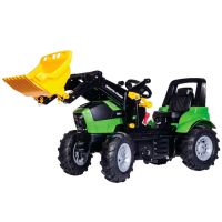 Tractor com pedal com carregador frontal, Deutz Fahr Agrotron 7250 TTV com travão, engrenagens e rodas pneumáticas, a partir dos 3 anos, RollyFarmtrac by Rolly Toys