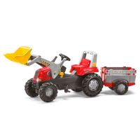 Trator com pedal com carregador frontal e reboque, vermelho, a partir dos 3 anos, rollyJunior by Rolly Toys
