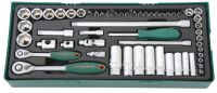 Tabuleiro Jogo roquete 1/4"& 3/8" c/56 peças Jonnesway S04H3157SP