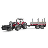 Massey Ferguson 7480 com carregador frontal e reboque de madeira