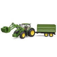John Deere 7R 350 com carregador frontal e reboque