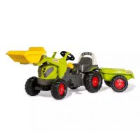 TRATOR A PEDAIS CLAAS AXOS 240 COM CARREGADOR E REBOQUE ROLLY TOYS