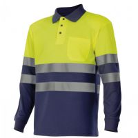 Polo Bicolor de Manga comprida de Alta Visibilidade Amarelo/Azul Marinho Tamanho S