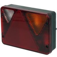 Farol traseiro dir. retangular, vermelho/laranja, de aparafusar, 188x51x135mm, 5 pinos/4 pinos, Ajba
