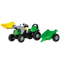 Trator com pedal com carregador frontal e reboque, Deutz Fahr, a partir de 2,5 anos, RollyKid by Rolly Toys