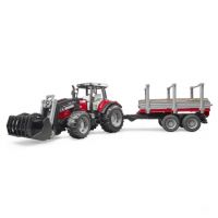 Massey Ferguson 7480 com carregador frontal e reboque de madeira